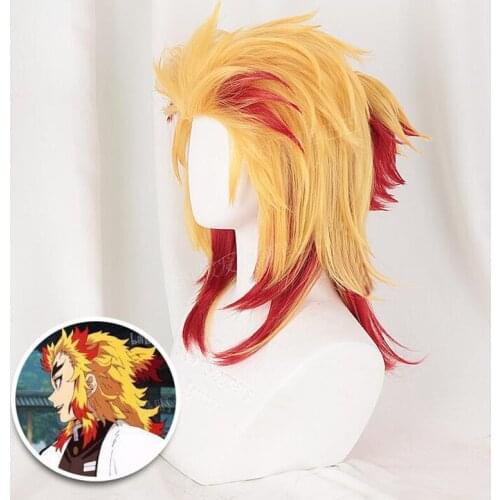 Demon Slayer: Kimetsu No Yaiba Rengoku Kyoujurou Cosplay Wigs Hair Wig + Free Wig Cap