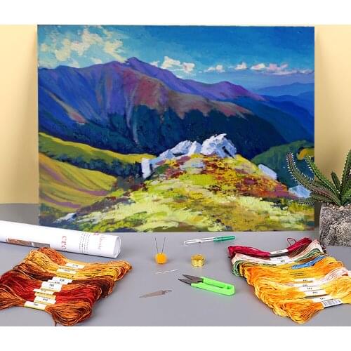 Landscape Borzhava. Etude Printed Water-Soluble Canvas 11CT Cross-Stitch DIY Embroidery Complete Kit DMC Threads Counted