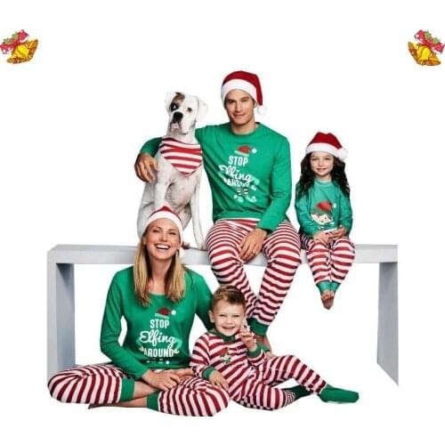 Hot Fashion Family Christmas Pajamas Green Adult Kid Baby Girl Boy Mom and me Clothing Cotton Baby Romper Sleepwear