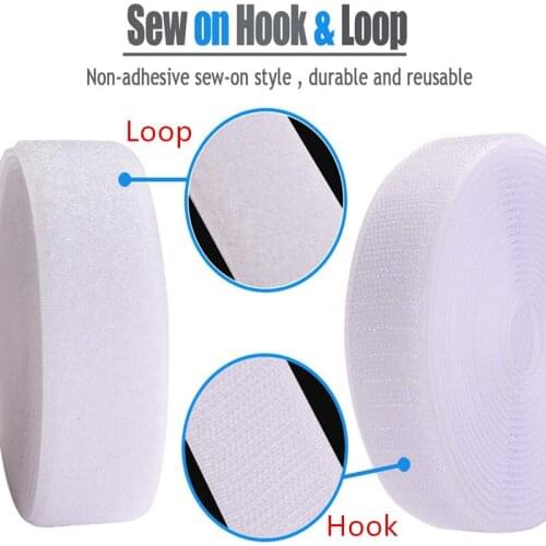 Sew on Hook Loop Style Non-Adhesive Back Nylon Strips Fabric Fastener Non-Adhesive Interlocking Tape for cloth bags accessories
