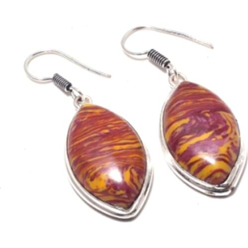 Rainbow Calsilica , Silver Overlay on Copper Earrings ,48 mm , E3714