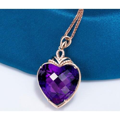 Luxury Crystal Purple Heart Pendant Necklace For Lady Jewelry Trendy Rose Gold Chain Necklaces Women Silver Plated Clavicle Girl