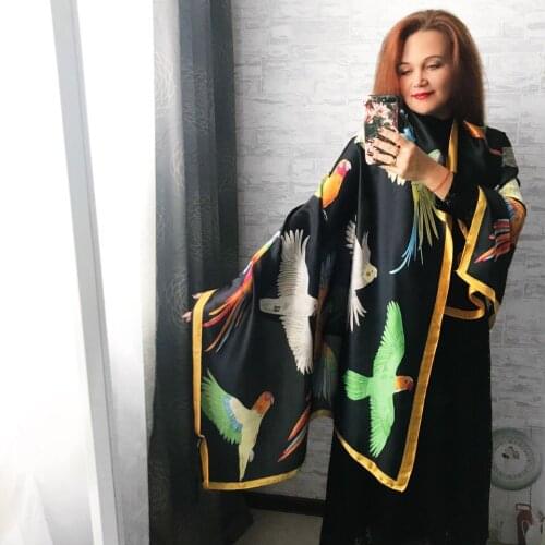 Silk Scarf Ombre Wrap Cartoon Bird Lemon Yellow Scarves Foulard Hijab Luxury Brand Scarf Bufandas Cape Head Scarves 038S