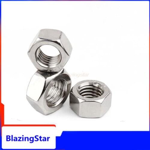1/2/5/10/25/50/100X M1 M1.2 M1.4 M1.6 M2 M2.5 M3 M3.5 M4 M5 M6 M8 M10 M12 M16 M20 M24 DIN934 304 Stainless Steel Hex Hexagon Nut