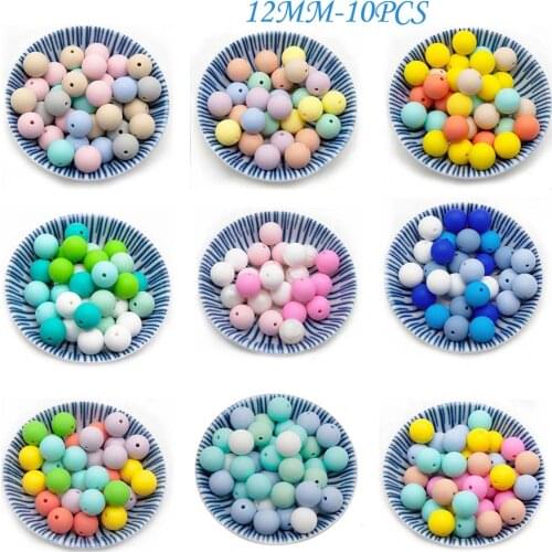 Cute-idea Silicone Beads Round Beads 12mm 10pcs Food Grade Silicone Teether DIY Pacifier Clips Beads Necklace Baby Teethers