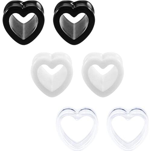 6 Pcs Ear Tunnels Plugs Acrylic Heart Shaped Ear Expander Plugs Ear Piercing Ear Stretcher For Women and Men Gauge 5-25mm