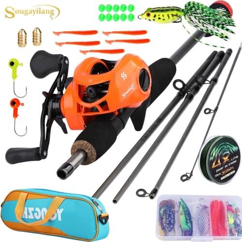 Sougayilang 1.7m Fishing Rods and Baitcasting Reels 5 Section Carbon Rod Reel Travel Fishing Rod Set with Full Kits Carrier Bag