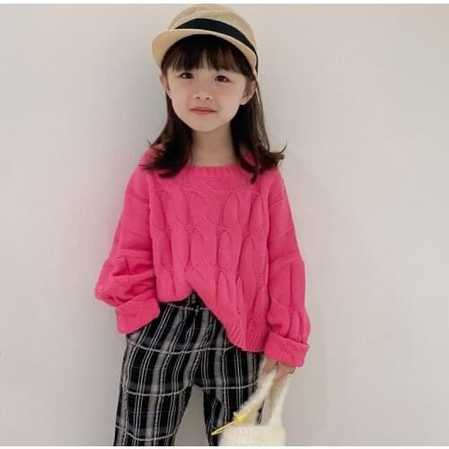 Spring girls' sweater short long sleeve warm childrens top fashion cute sweet loose childrens wear bottom coat