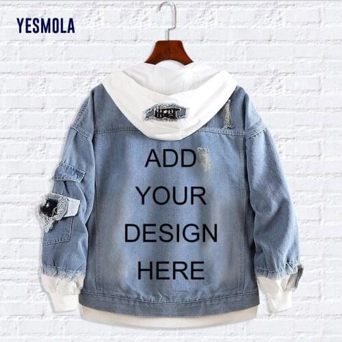 YESMOLA DIY Your Own Design Custom Denim Outerwear Men Women Hooded Autumn Men Fake Streetwear Bomber Jacket Coat Oversize S-5xl