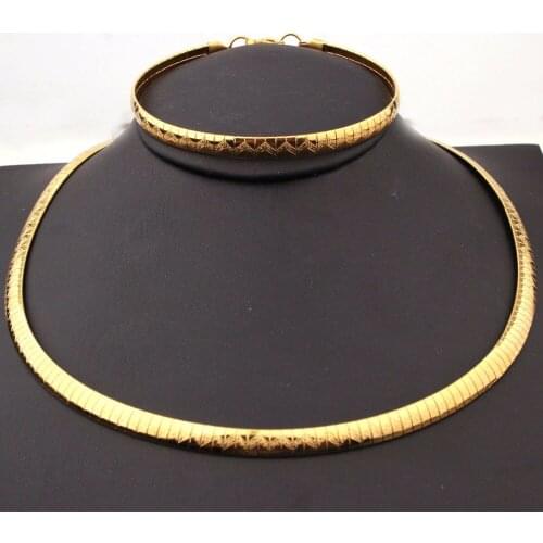 Women Choker Jewelry Set 6mm Wide Gold/Silver Color 316L Stainless Steel Necklace&Bracelet Fashion Hot Jewelry Gift