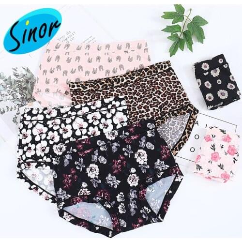 Viscose Fiber Printing Large Version Hip High Waist Womens Panties L Viscose Fiber Female Underwear