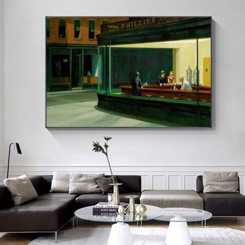 Famous painting Edward Hopper Nighthawks Canvas Painting Posters and Prints Wall Art for Living Room Home Decor (No Frame)