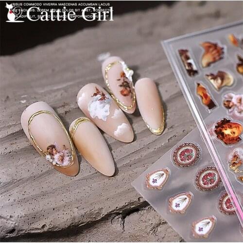 1 Sheet Angel Cupid Nail Art 3D Stickers Retro Photo Frame Nail Decals for Nails Alphabet Manicure 3D Accessories