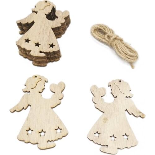10pcs DIY Creative Angel Christmas Wooden Pendants Ornaments Christmas Party Decorations Xmas Tree Ornaments Kids Gift