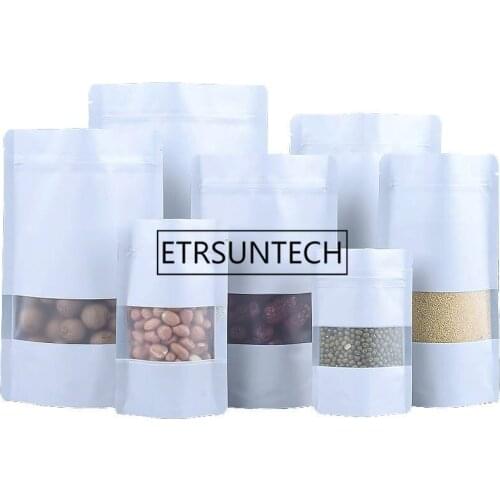 1000pcs/lot Stand up White Aluminum Foil Self seal Bag with Window, Metallic Plastic Packaging Pouch for Food Tea Candy Cookie