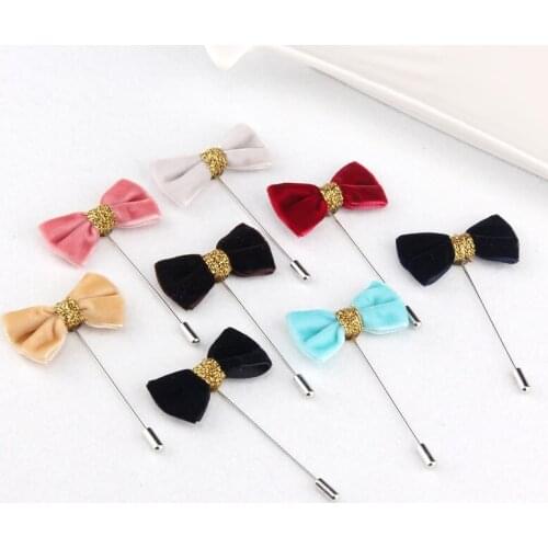 2pc Women Velvet Ribbon Handmade Little Bow Brooch Pin Jewelry Bridegroom Wedding Corsage Lapel Pin Popular Mens Suit Accessory