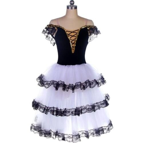 20511 Black Velvet Bodice White Tulle Ballet Tutu Spanish Ballet Costume Dance Tutu Performance Ballet Dance Costume