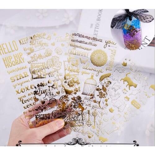 5pcs New Crystal Epoxy diy material Golden letter material Rose cat transparent sticker Self-adhesive filling table decoration
