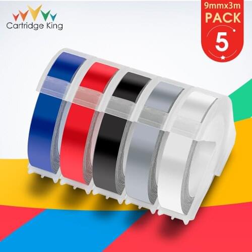 5PK 9mm PVC Label Tape 3D Embossing Replace for Dymo Label Printer 3D Motex E101 Label Maker Machine Typewriter Cassette Ribbon