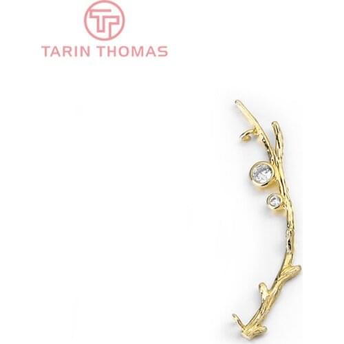 4PCS 7x42MM 24K Gold Color Brass and Zircon Tree Branches Charms Pendants High Quality Diy Jewelry Findings Accessories