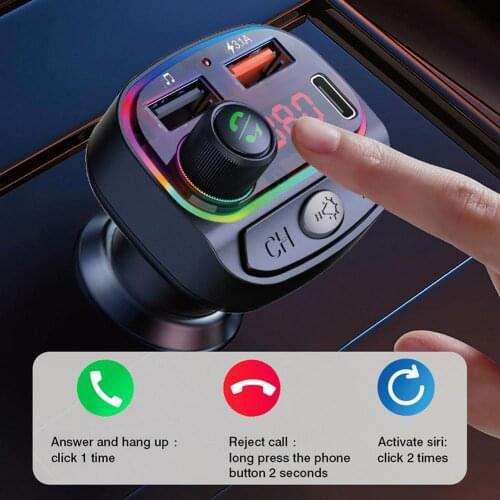 Car MP3 Player Dual USB QC3.0 3.1A Type-c Fast Charger Handsfree U Disk Music Play Wireless 5.0 C14 FM Transmitter One Key Bass