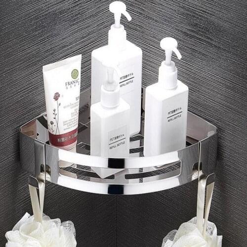 Free punching bathroom rack 304 stainless steel single deck triangle basket bathroom Storage rack