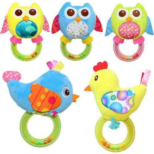 0-3 Y Baby Rattle hand Bell Toy 5 Style Owl Bird Chicken Animals Plush Happy Monkey Gift G0291