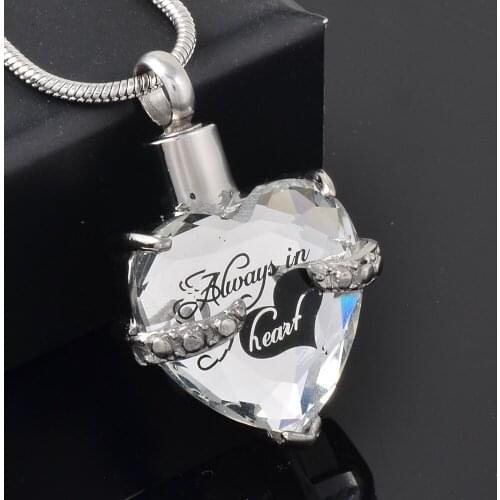 IJD9790 Always In My Heart Stainless Steel Cremation Pendant Birthstone Charm Keepsake Ashes Urn Jewelry & Free Custom Engraved