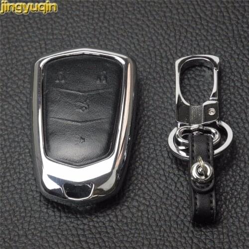 Jingyuqin 5PCS 4 Buttons Zinc Alloy+Leather New Remote Car Key Case Cover For Cadillac CTS XTS ATS ATS-L XLS SRX Car-styling