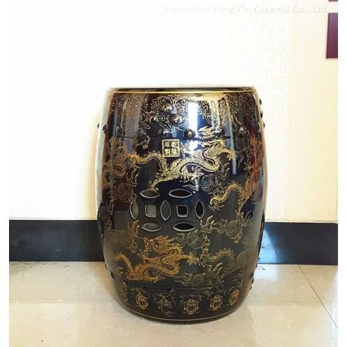 Jingdezhen Chinese-style Ceramics Drum Stool With Golden Dragon Pattern Sitting Bathing Stool Living Room Sofa porcelain stool