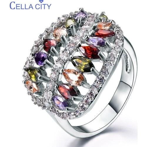 Cellacity Luxury Silver 925 Jewelry Rings for Women Water Drop Shaped Gemstones Plant Leaf Hyperbole Creative Design Party Gift