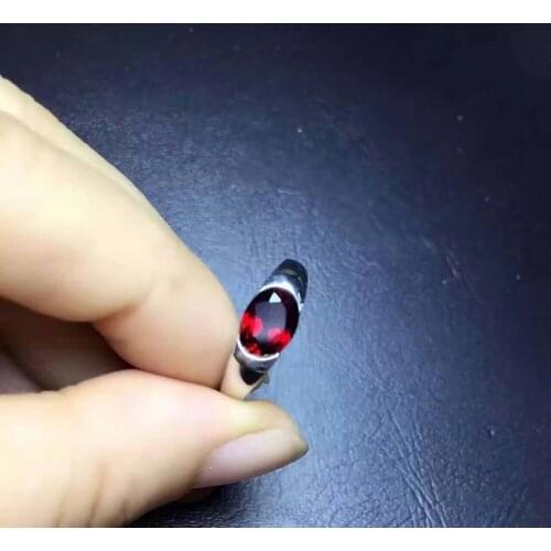 Natural red garnet gem Ring Natural gemstone Ring S925 sterling silver trendy simple round Calipers women party gift Jewelry
