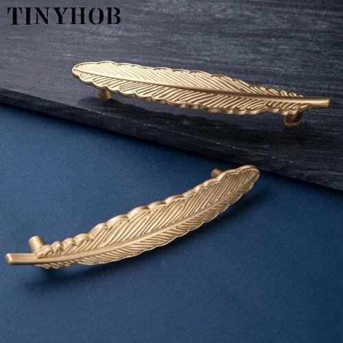 Creative Feather Shape Furniture Handles for cabinets and drawers Dresser Door Knobs Pull Furniture Hardware Gold Handle