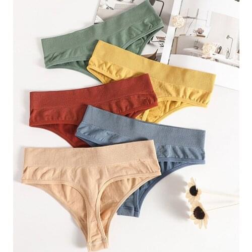 Luckymily Sexy Panties Cotton Thongs Women Seamless Underwear Solid Color G-String Comfort Underpants Ladies Intimates Lingerie