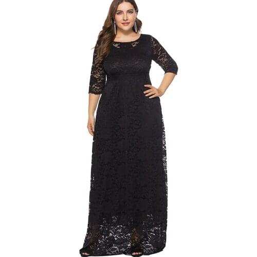 Miaoke Plus Size Red Maxi Lace Dress Women Clothing 2018 High Quality Fashion Vintage Sexy Club Party Elegant Dresses