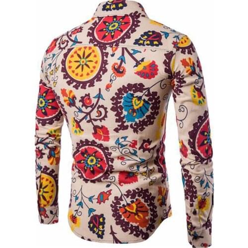 Autumn summer Men Plus Size Colorful Floral Long Sleeve Turn Down Collar Shirt Top Casual Shirts
