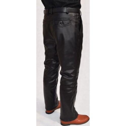 Handmade quilt quinquagenarian mens leather pants thickening plus cotton plus size motorcycle windproof thermal loose trousers