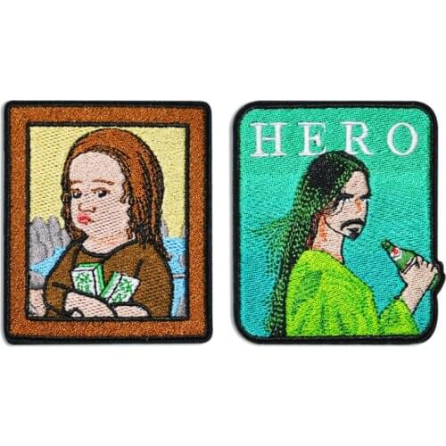 Space Oil Painting Hero Letter DIY Embroidered Patches Funny Character Man Women Badge Sew Iron on Appliques