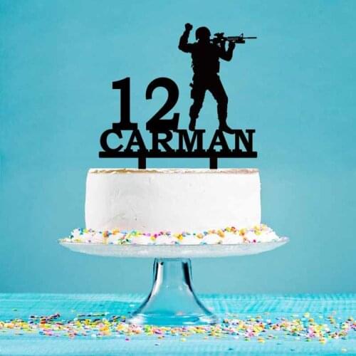 Custom Name Age Soldier with Gun Silhouettes Cake Topper For Army Fan Birthday Party Cake Decoration Topper YC162