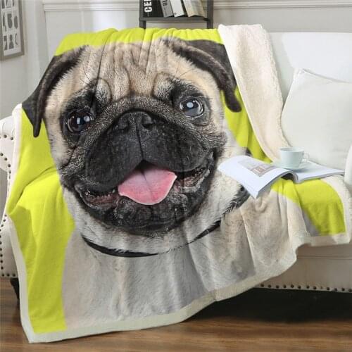Newest Pet Dog Collection Sherpa Blanket 3D Animal Pug Plush Throw Blanket Bulldog Husky Doberman Fashion blanket