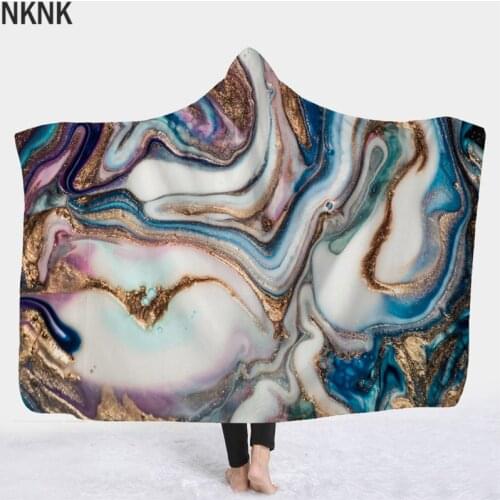 3D Flow Quicksand Print Hooded Blanket For Adult Colorful Winter Warm Wearable Sherpa Throw Blanket Portable Hooded Blanket