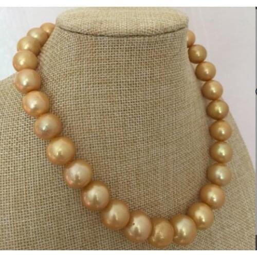 GORGEOUS 14-16mm south sea round gold pearl necklace 18inch 14k