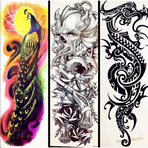 3D Water Transfer Temporary Tattoo Men Large Waterproof Fake Body Arm Sleeve Tattoo Stickers GQB-039 Shouler Black Peacock Tatoo