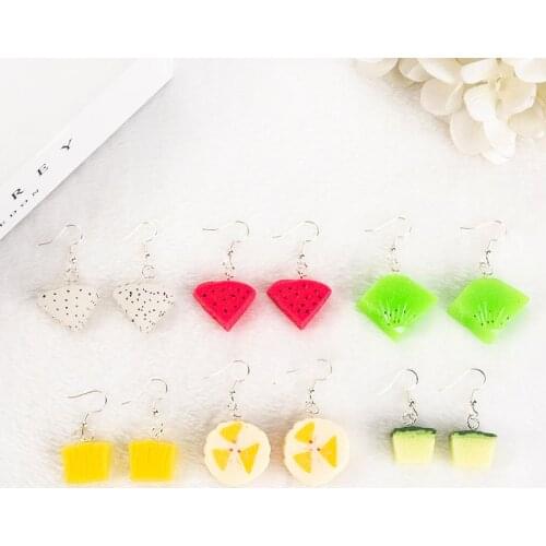1pair Women Earring Resin Charms Flatback Banana Kiwi Simulation Fruit Drop Earrings Birthday Gift Girls Teens Jewelry