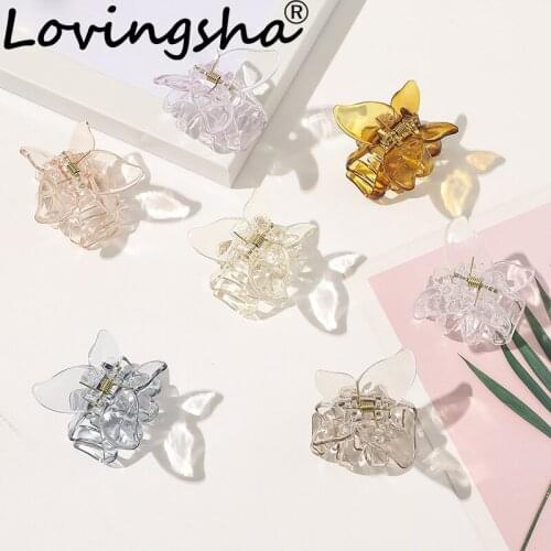 LOVINGSHA Transparent Hair Accessories Women Girl Butterfly Hair Claws Female Hair Crab Clamps Ladies Ponytail Hair Holder FC255