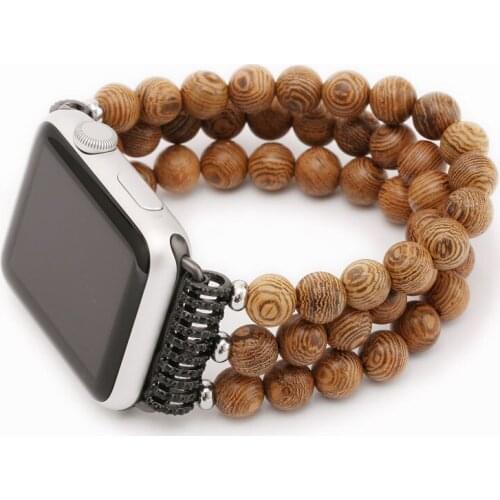 Wenge Beads Strap For Apple Watch Band 38mm 40mm Loop Bracelet For iWatch Series 5 4 3 2 1 42mm 44mm Replacement Wood Wristbands