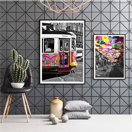 Retro Scenery Home Decor Nordic Canvas Painting Wall Art Print Colorful Umbrella Poster Living Room Black Whit Decor Picture