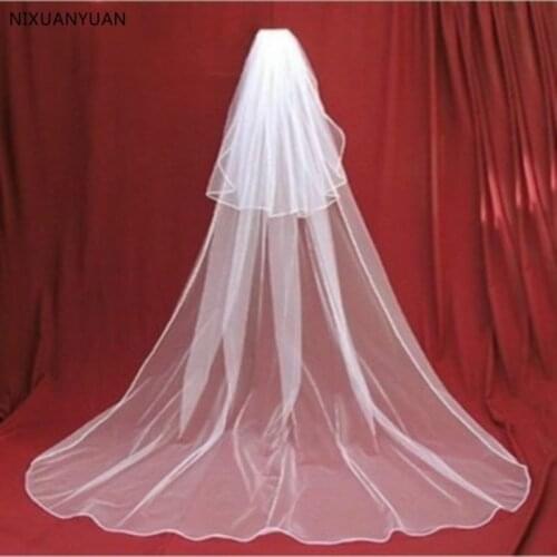 Romantic 3 M Cathedral Wedding Veil 2 Layeres Long Bridal Veils with Comb Ribbon Edge Woman Marry Gifts 2021 New Accessories