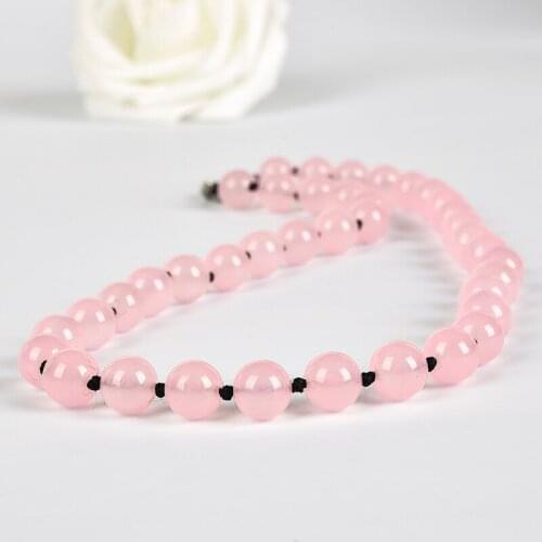 Pink and black, romantic and lovely 10 mm rose quartz necklace feeling of heartbeat