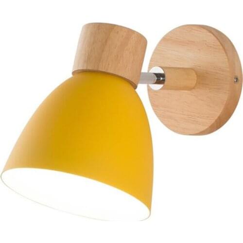 Modern E27 Wall Lamps, 90 Degree Rotatable Wall Sconces with Wooden Base, Aluminum Lampshade for Living Room, Bedroom, 6 Colors